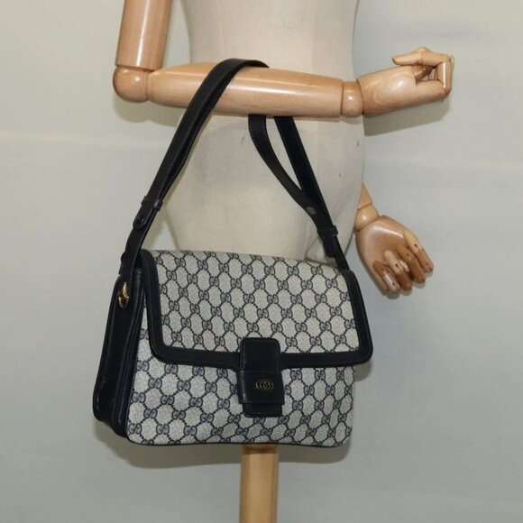 GUCCI GG Supreme Shoulder Bag PVC Navy Gold Auth ep10820 - Picture 1 of 16